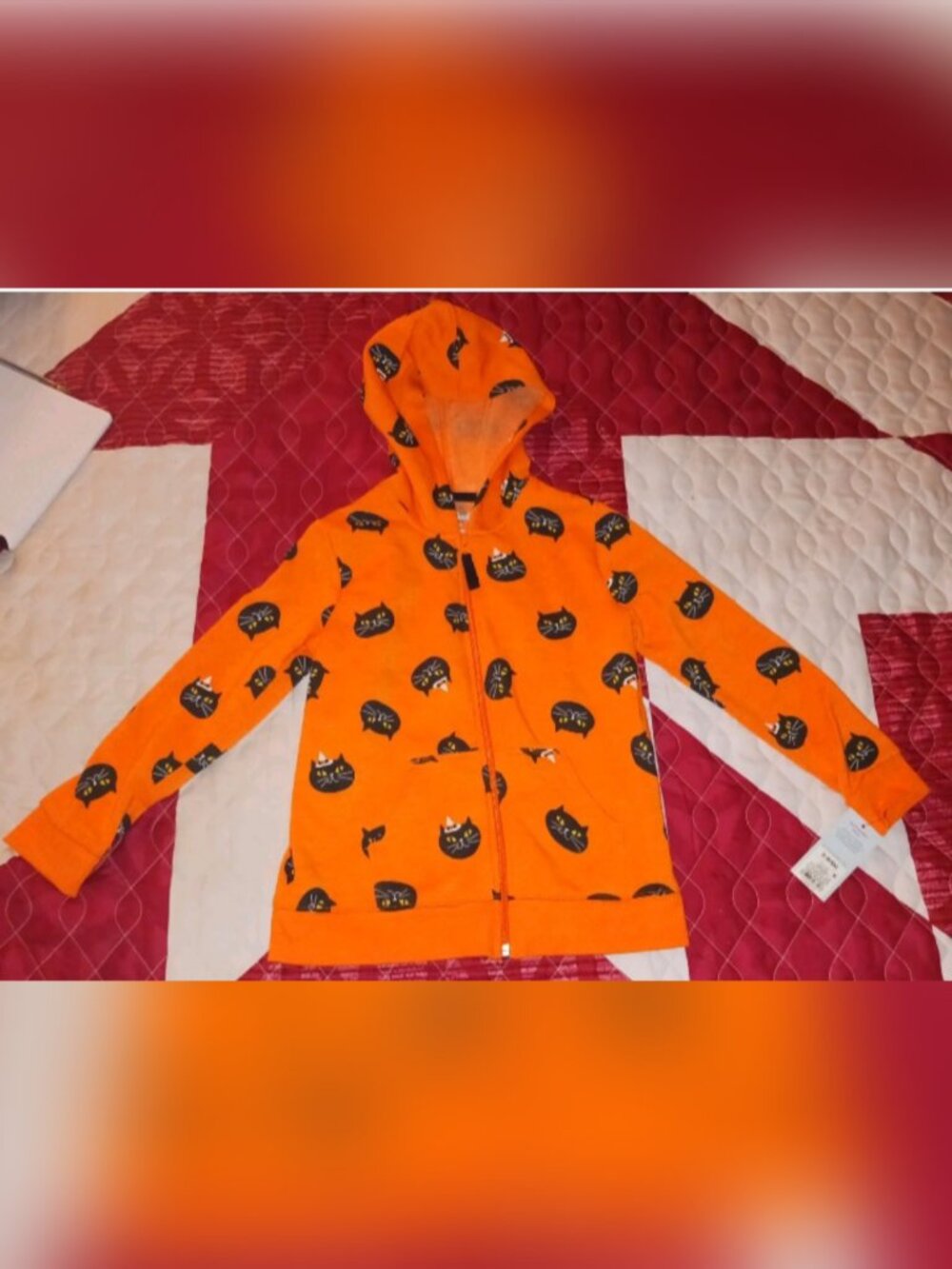 Cat& Jack Halloween Full Zip Hooded Sweatshirt S 6/6x NWT Orange With Black Cats